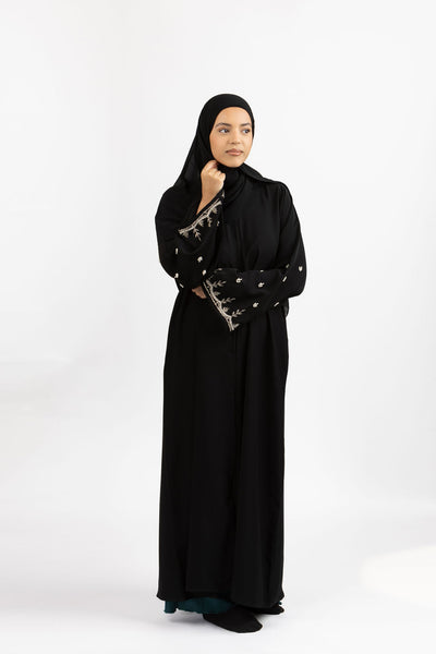 Black Abaya with Pearl Embellishments