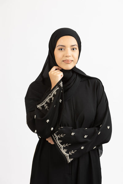 Black Abaya with Pearl Embellishments