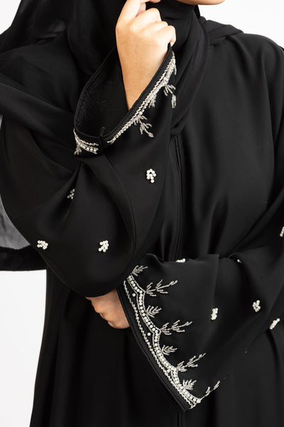 Black Abaya with Pearl Embellishments