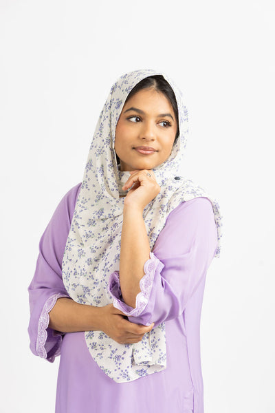 Charming Lavender Abaya with Delicate Lace Trim