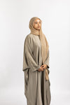 Grey Beige Stonework Satin Abaya