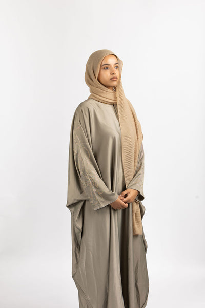 Grey Beige Stonework Satin Abaya