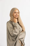 Grey Beige Stonework Satin Abaya