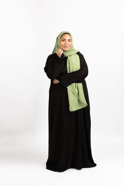 Black Floral Stonework Abaya