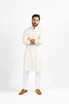 Men's Cream Kurta Shalwar with Subtle Gold Pattern