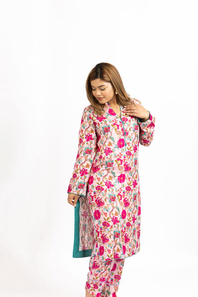 Pink Floral Printed Cotton Blend Two Piece Co-ord Set