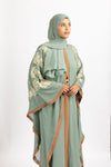 Sage Green and Brown Embroidered Butterfly Abaya