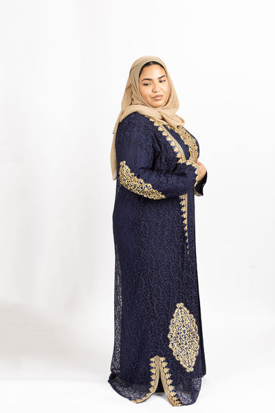 Navy Blue Abaya with Exquisite Gold Embroidery