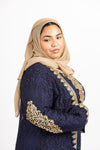 Navy Blue Abaya with Exquisite Gold Embroidery