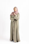 Sage Green Satin Stonework Abaya