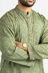 Men Pattern Kurta in Sea Green