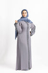 Gray Embroidered Turkish Abaya