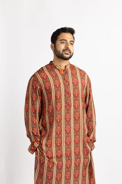 Traditional Red and Gold Kurta for Men