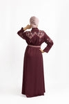 Maroon Embroidered Turkish Abaya