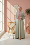 Sage Green Satin Stonework Abaya