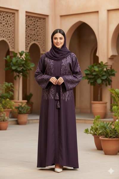 Purple Embroidered Abaya