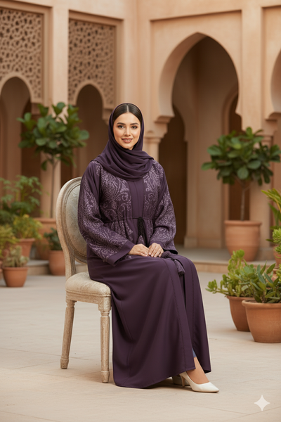 Purple Embroidered Abaya