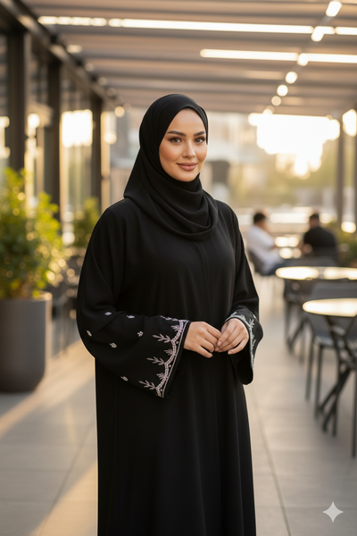 Black Abaya with Pearl Embellishments