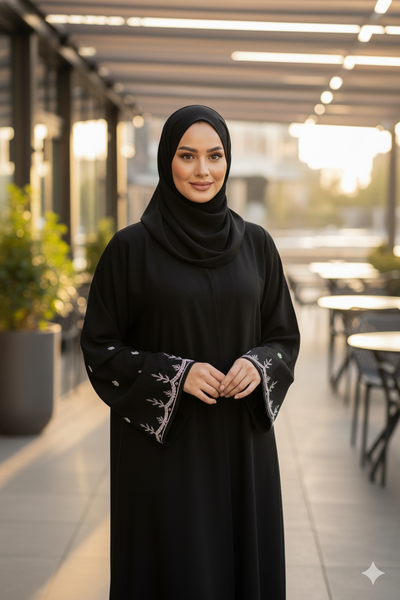 Black Abaya with Pearl Embellishments