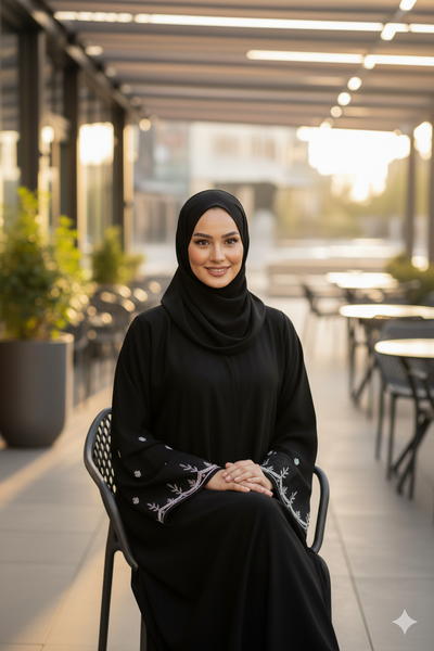 Black Abaya with Pearl Embellishments