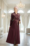 Maroon Embroidered Turkish Abaya