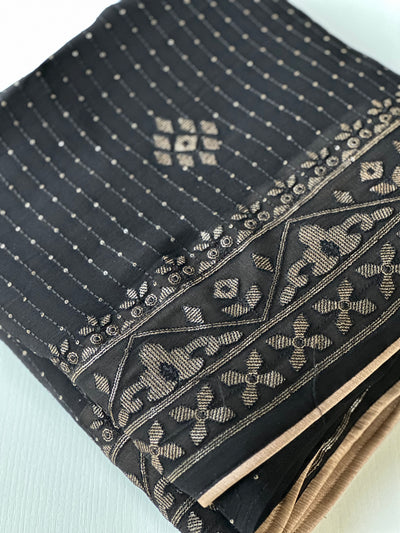 Black Pure Chiffon Saree with Gold Thread Work